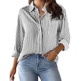 CUNLIN Grade 4 Wrinkle-Resistant Women's Button Down Shirts Striped Long Sleeve Collared Blouses Tops with Pocket