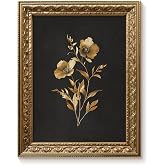 VIYYIEA Vintage Gold Frame Canvas Wall Art, Golden Poppy Flower Baroque Style Print, Antique Floral Picture for Home, Office, Kitchen, Bathroom & Shelf Décor, 11x14 Inch