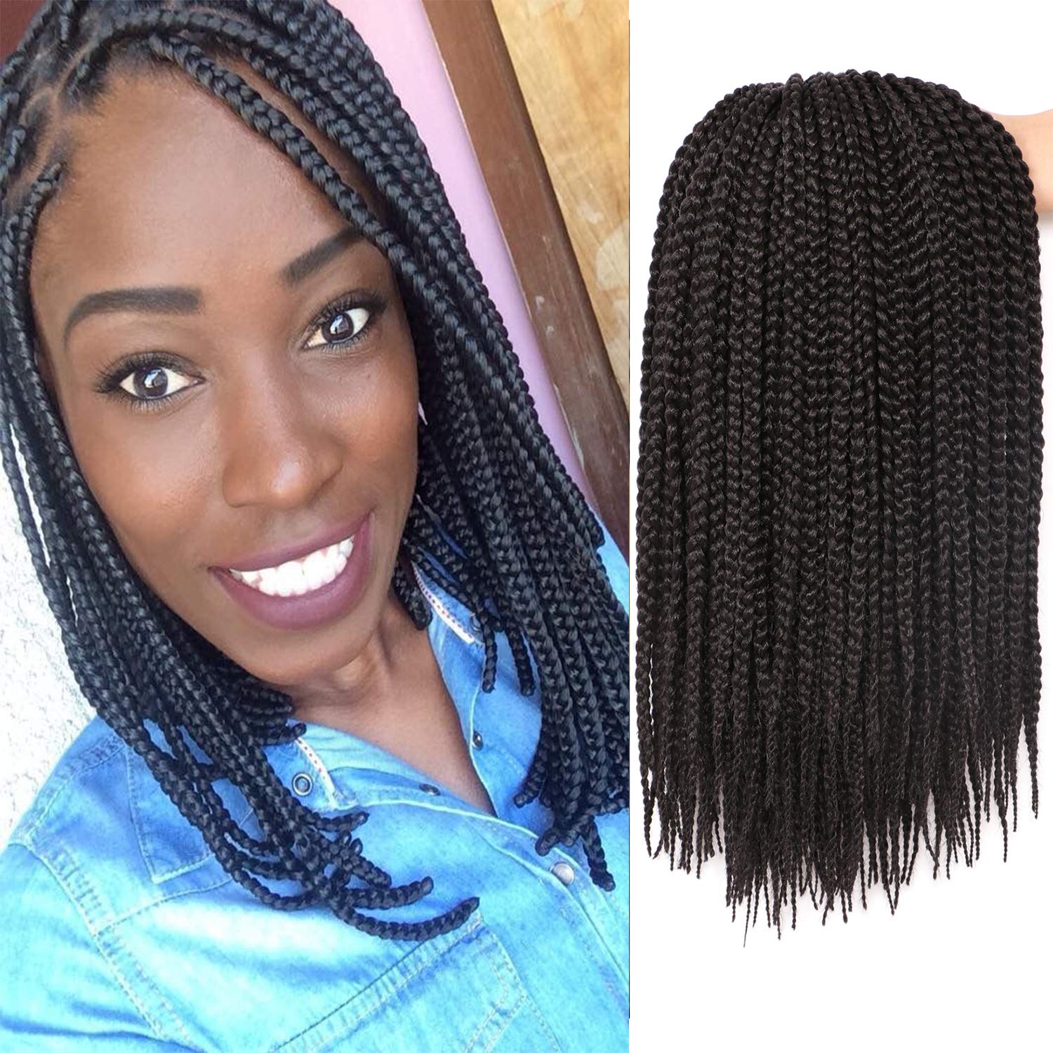 7Packs/Lot Box Braids Crochet Hair Extensions Pre looped Crochet Braids Box Braid Hair for Black Women (14Inch(Pack of 7), #1B) — image 1