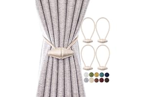 TECVINCI Magnetic Curtain Tiebacks with Upgrade Larger Magnet, 4 Pack 16 Inch Drapery Holdbacks for Indoor & Outdoor Curtain - Beige