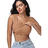 Women's Built-in Bra Tank Top Ribbed Slim Fit Summer Wirefree Shelf Padded Tank Shirts Wide-Strap Square Neck