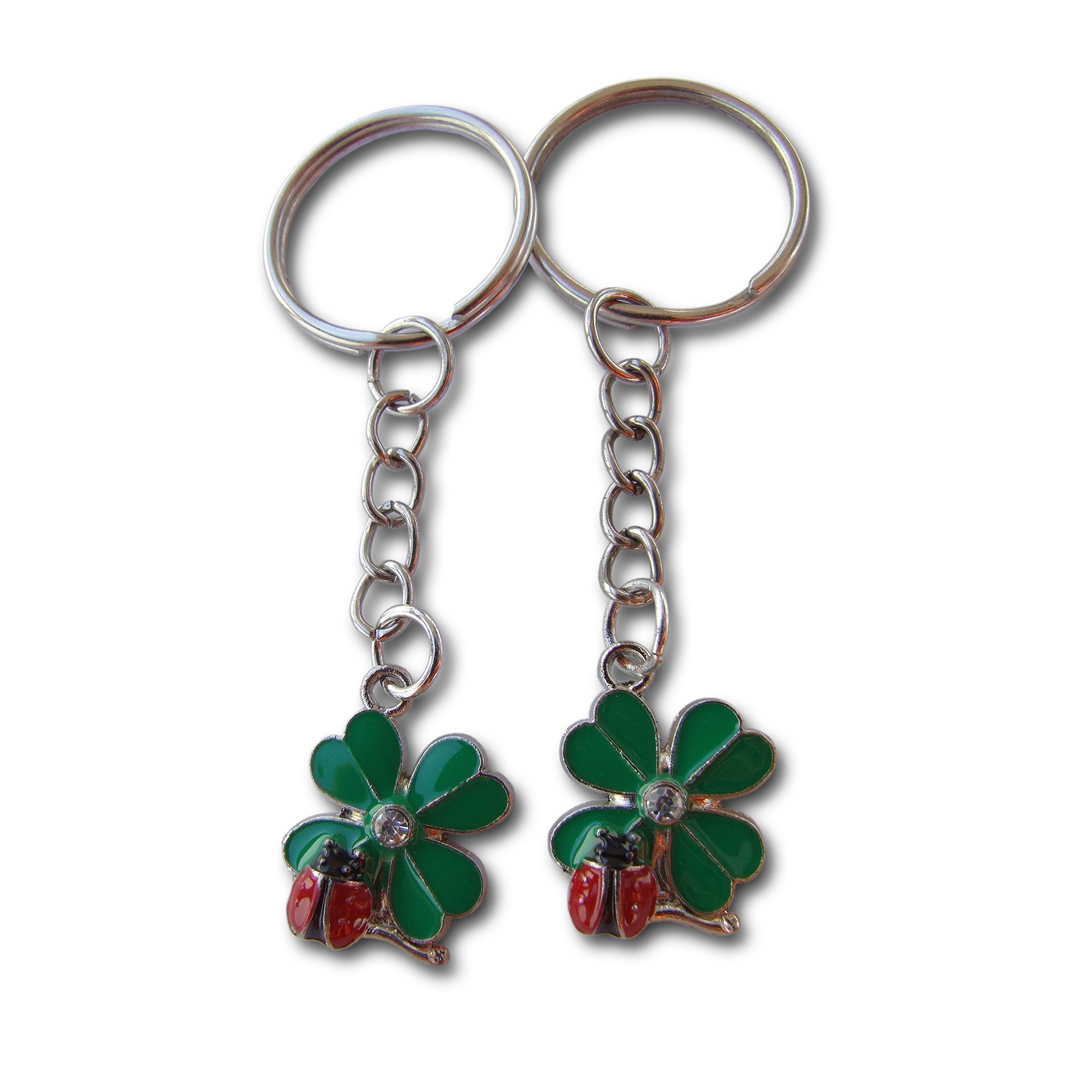 LivelyBuy Lucky Leaf Ladybird 2pc Keychain Love Couple Shiny Small Clover Fortune Ladybug