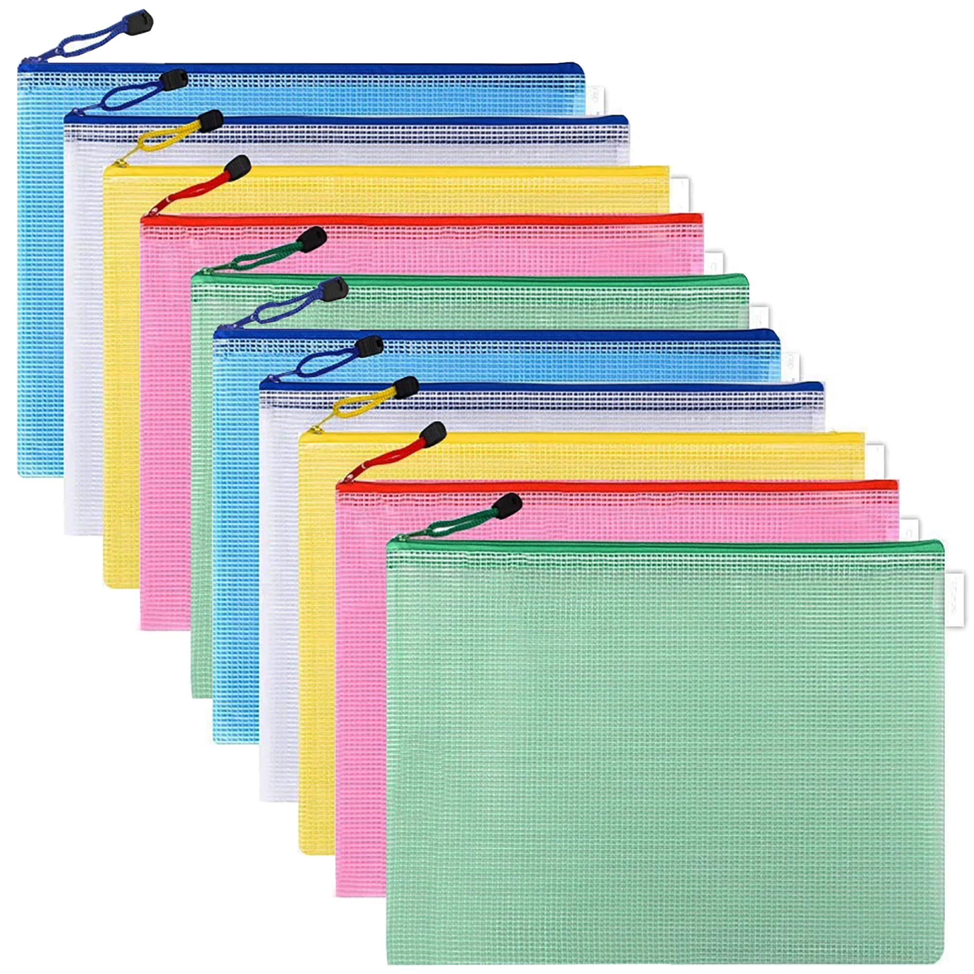 10 Pack Plastic Wallets File Bags, Document Wallet 5 Assorted Color Grid Bag with Zipper Plastic Wallets Mesh Zipper Bags Document Organizer for Office Supplies Offices Home Travel School