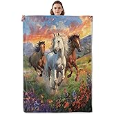 Kibue Majestic Horse Blanket - Soft & Lightweight Cozy Flannel Throw Blanket - Plush Warm Blankets for Travel, Sofa, Bedroom, Office, Home Decor - Ideal Gifts for Adults Kids Women Men 60"×50"