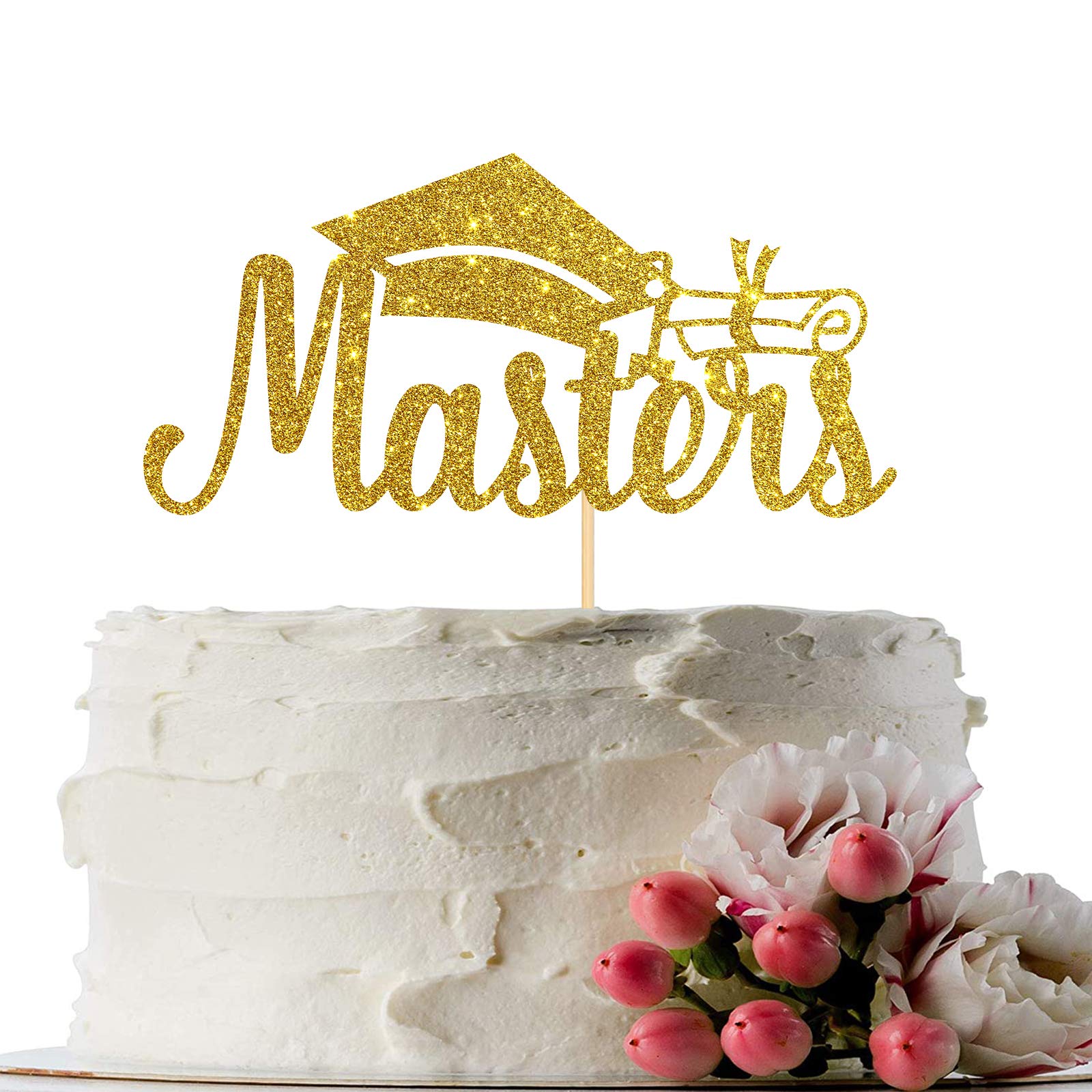 INNORU Master Cake Topper - Gold Glitter Congrats Grad - sENIOR 2021, 2021 Master Graduation Party Decoration