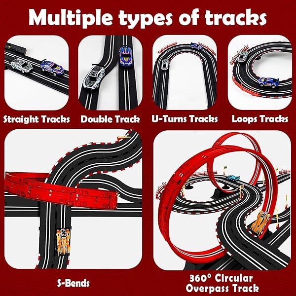 30 FT SLOT CAR RACE TRACKS SETS TOYS FOR AGES 8-10 -1:43 DUAL RACE CAR TRACK WITH 4 SLOT CARS, 2 HAND CONTROLLERS, CHRISTMAS, BIRTHDAY GIFT TOYS FOR AGES 8-13