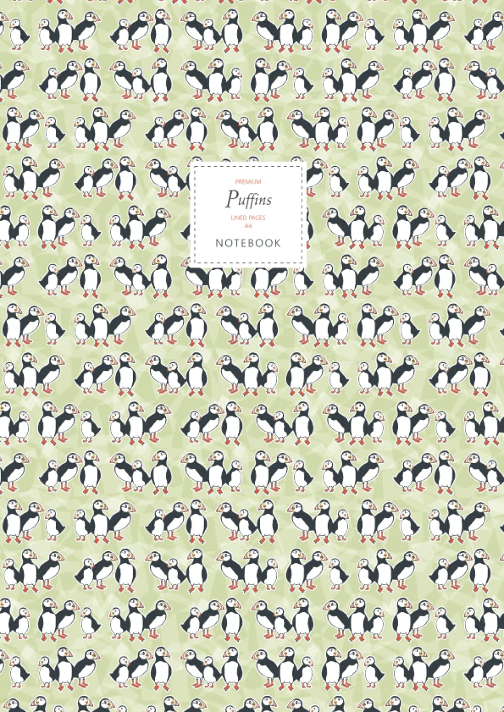 Puffins Notebook - Lined Pages - A4 - Premium: (Olive Edition) Fun notebook 192 lined pages (A4 / 8.27x11.69 inches / 21x29.7cm)