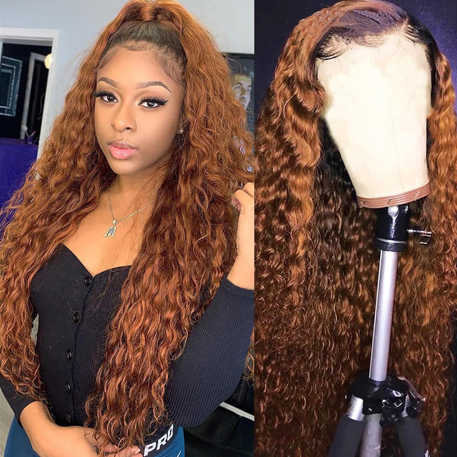 Photo 1 of **Used - minor damage*
Labamiya Chocolate Curly Human Hair Wig Lace Frontal Closure Deep Human Hair Wig Pre Plucked Pre Cut Lace Frontal Closure Glueless Wigs Elastic Band 200% Density