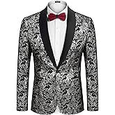 COOFANDY Men's Floral Tuxedo Jacket Jacquard Suit Jacket Slim Fit Blazer for Wedding, Prom, Dinner