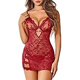 Avidlove Sexy Lingerie for Women Mesh Babydoll Dress with Underwire Push Up Bra Lace Chemise Sleepwear Exotic Boudoir Outfits