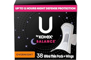 U by Kotex Balance Ultra Thin Pads with Wings, Overnight Absorbency, 38 Count