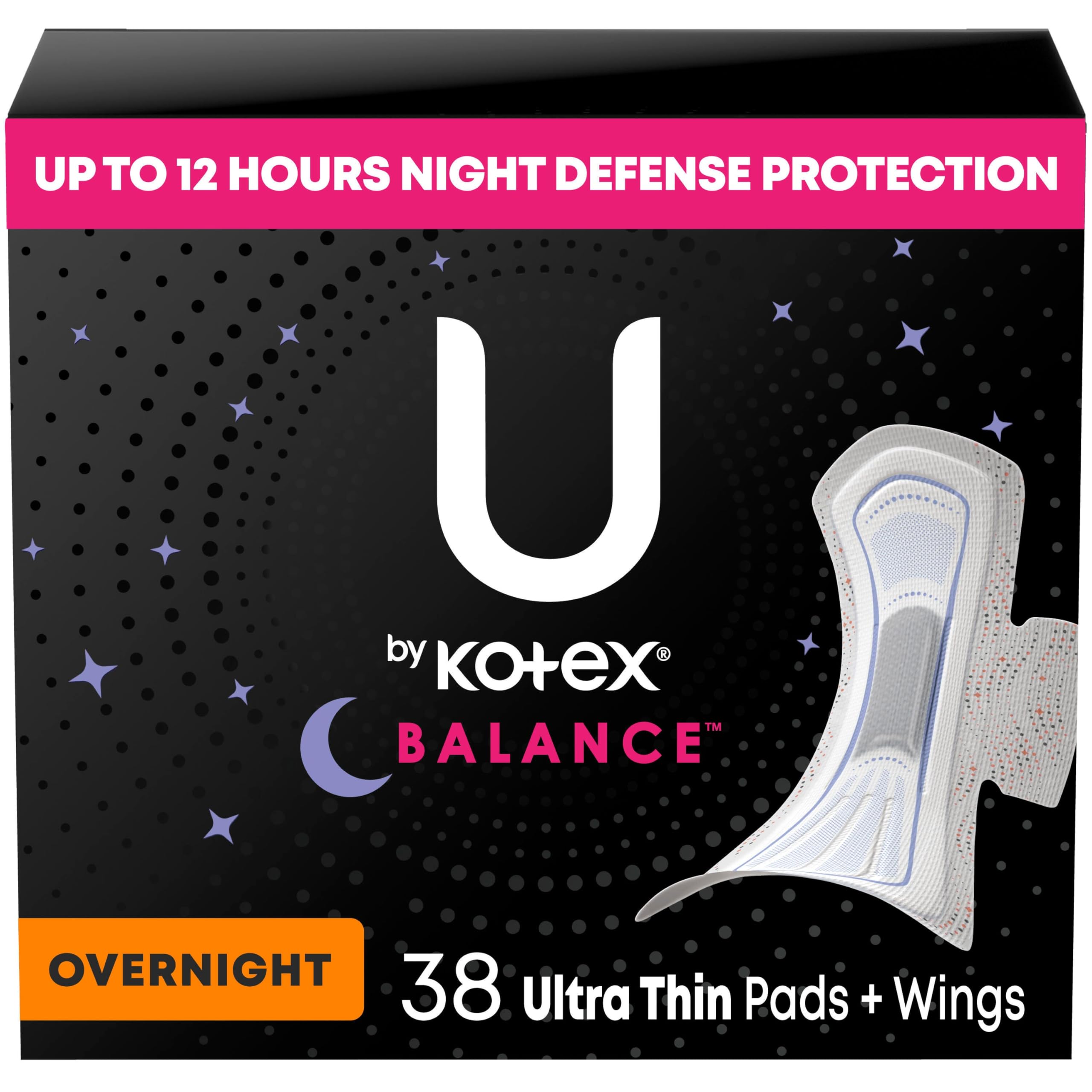 Photo 1 of U by Kotex Balance Ultra Thin Pads with Wings, Overnight Absorbency, 38 Count