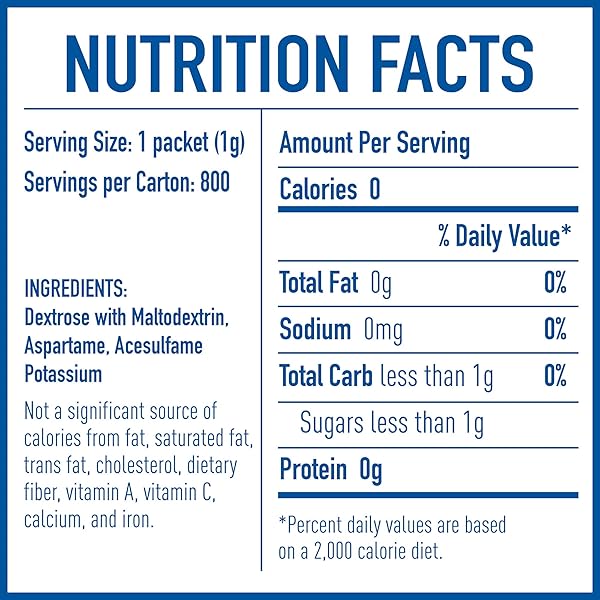 EQUAL 0 CALORIE SWEETENER, SUGAR SUBSTITUTE, ZERO CALORIE SUGAR ALTERNATIVE SWEETENER PACKETS, SUGAR ALTERNATIVE, 800 COUNT