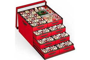 Dicasser Christmas Ornament Storage,Holiday Ornaments Box Container with 8 Removable Tray Adjustable for 144-3”128-4” 72-6”,Red