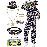 FEELJAM 80s 90s Outfit Sets for Men, Retro Tracksuit Streetwear, Mens 80s Sportswear 9Pcs