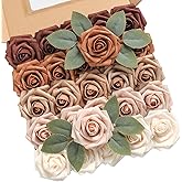 Koroni Flowers Rose Artificial Flowers 25pcs Shades of Earth Tones Ombre Colors Foam Fake Roses with Stems for DIY Wedding Bouquets Bridal Shower Centerpieces Party Tables Home Decorations