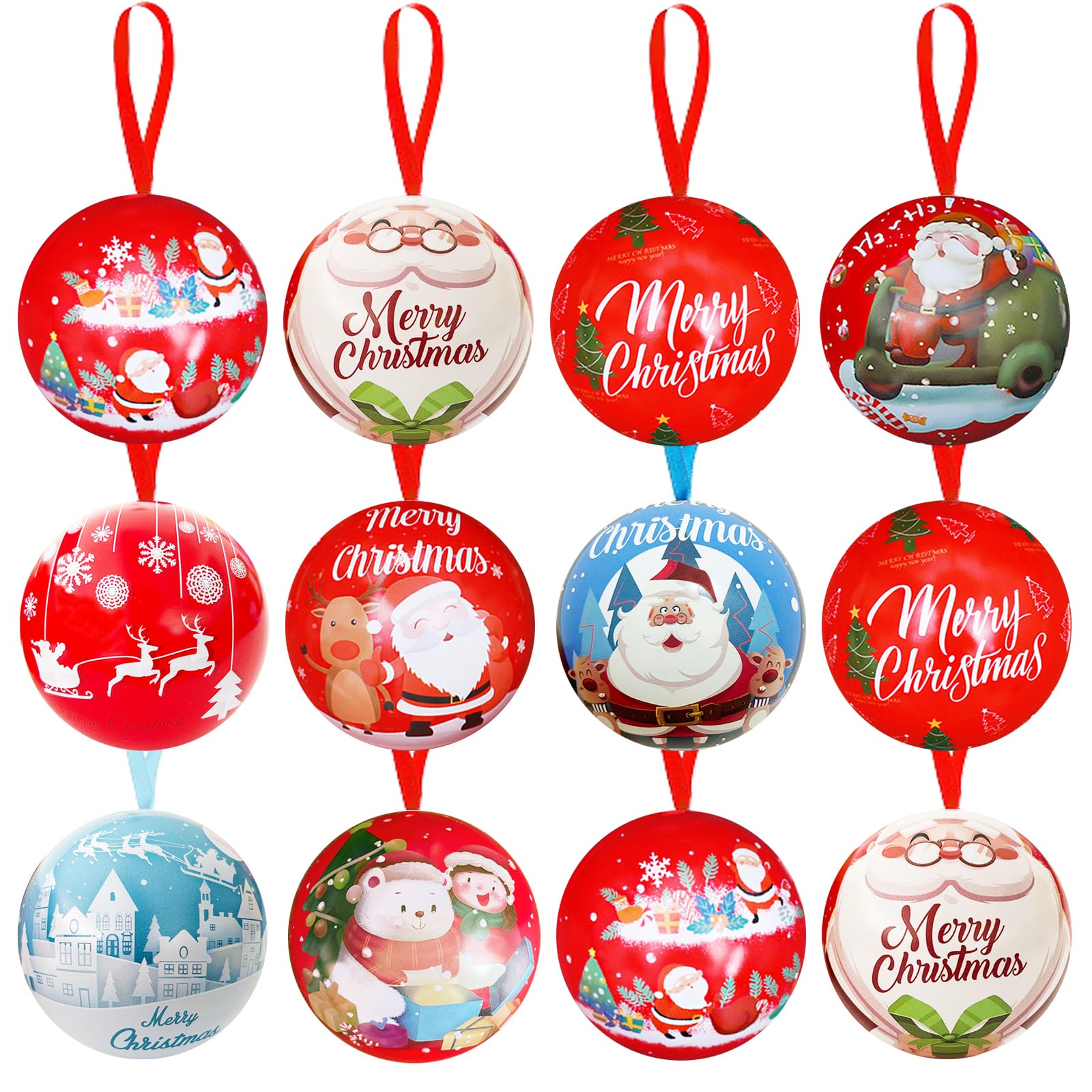 Photo 1 of 12 Pack Christmas Candy Ball Box Hanging Decorations,Tinplate Christmas Tree Balls Jars Pendant for Xmas Decor,Kids Gifts