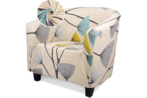 Treaful Barrel Chair Cover, Thick Beige/Grey Club Chair Slipcover 1 Piece, Round Soft Tub Chair Sofa Covers Removable Couch Furniture Protector for Bar Living Room Bedroom Hotel Counter