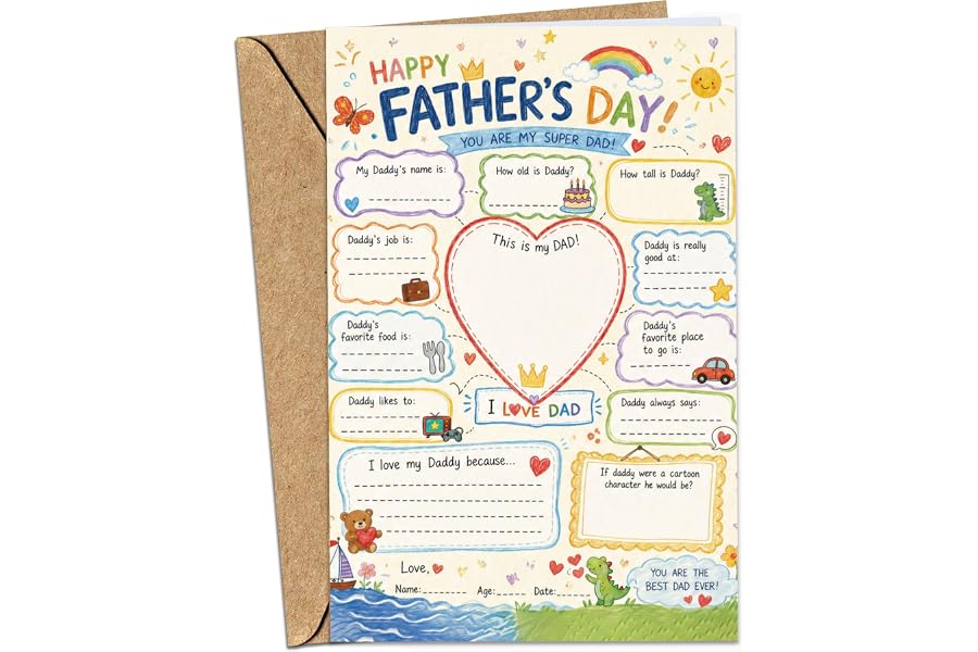 Fathers Day Card from Kids, DIY Fill in The Blank Funny Fathers Day Cards from Kid Young Son Daughter Toddler Children, Happy Fathers Day Cards for Dad from Kids, Best Fathers Day Craft Gift