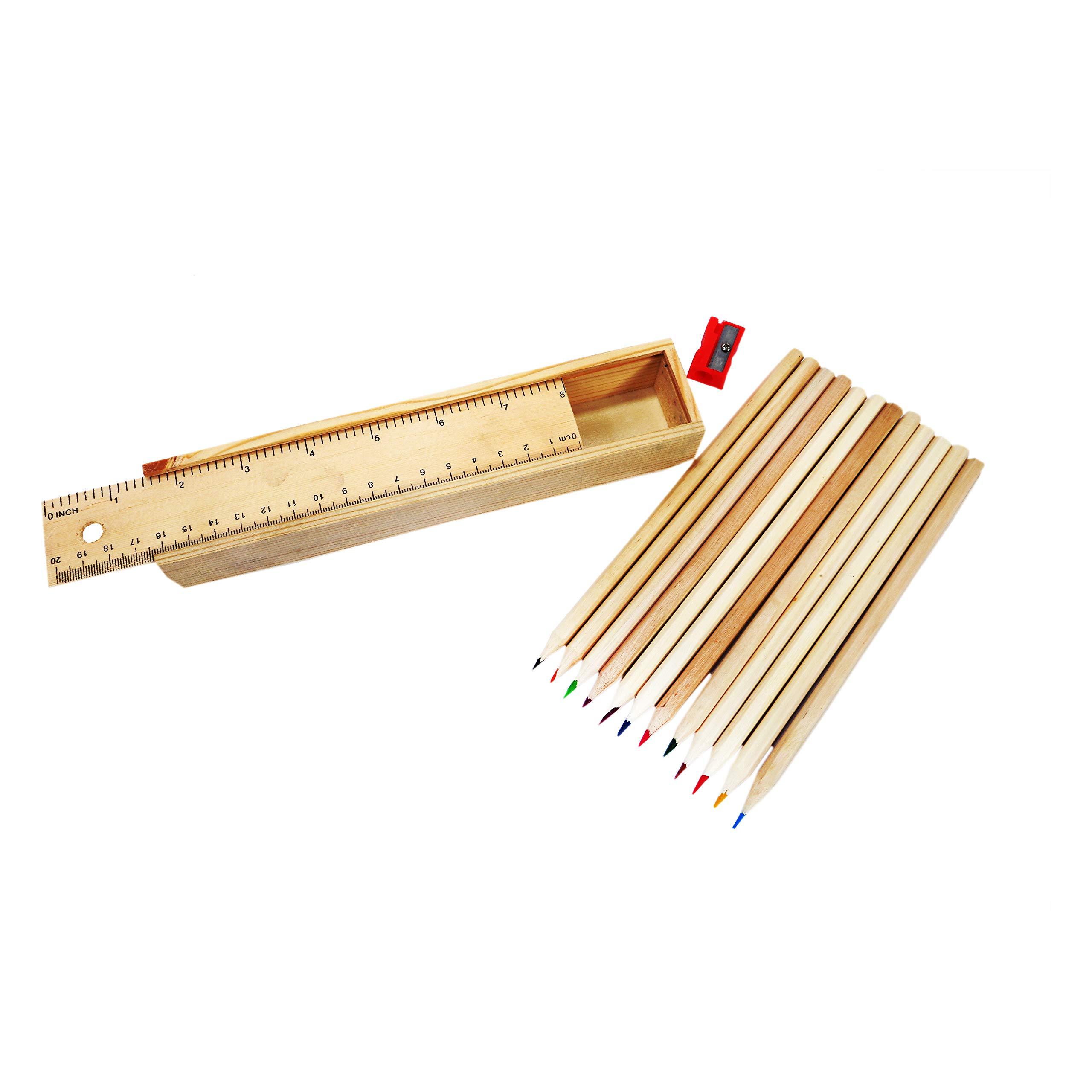 DAISYLIFE™ Kid's Fine Art Drawing & Light Sketching Wooden Pencil Set with Box, 1 Scale (Ruler), 1 Sharpener & 12 Different Color pencils for Kids