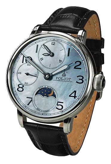 POLJOT International Mechanische Herrenuhr Doubletimer Handaufzug Lederband