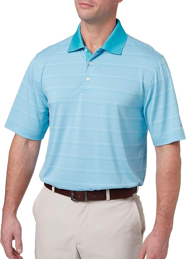 Walter Hagen Mens Essential Fine Line Wide Stripe Golf Polo(Oasis Blue/XLarge