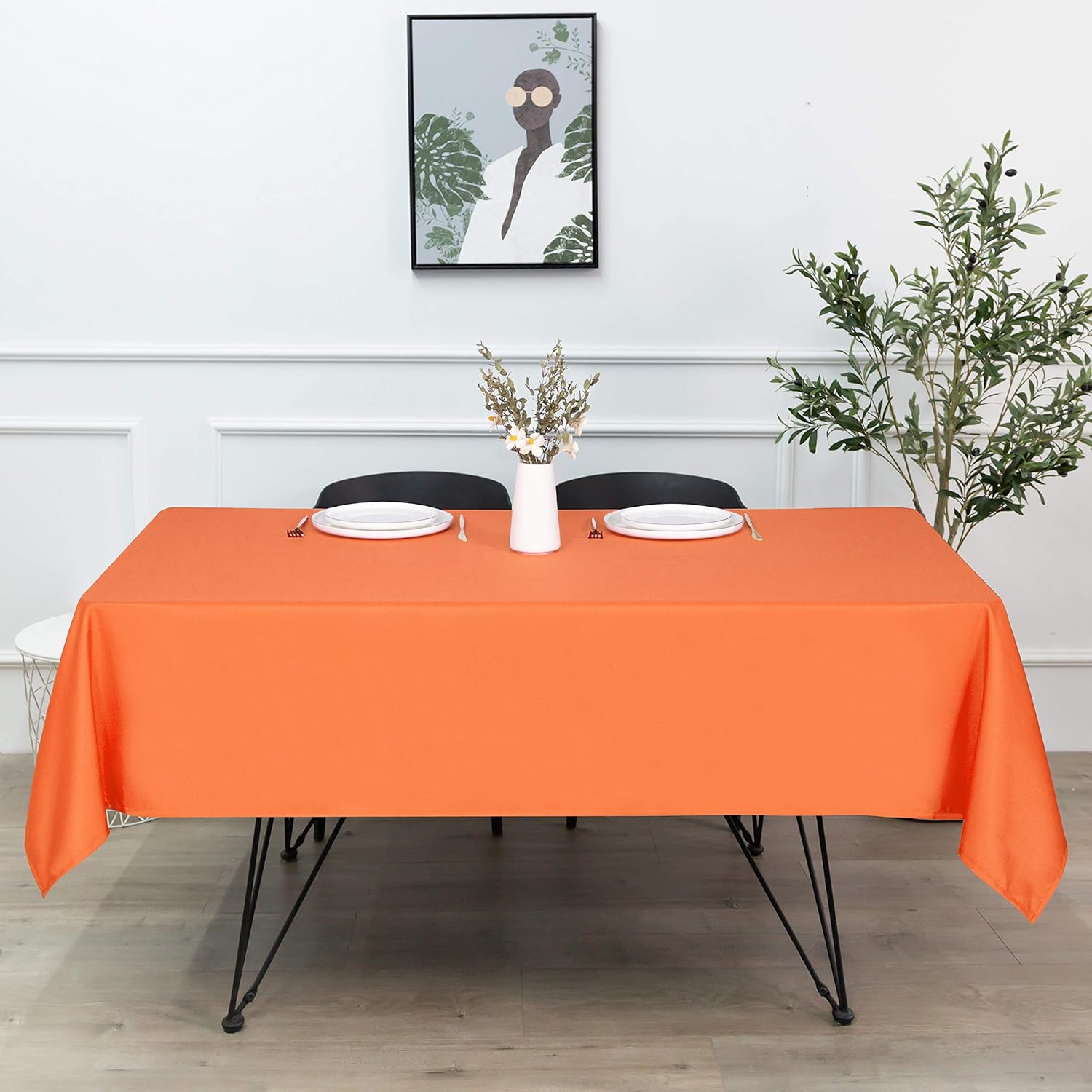 sancua Rectangle Tablecloth - 60 x 84 Inch - Stain and Wrinkle Resistant Washable Polyester Table Cloth, Decorative Fabric Table Cover for Dining Table, Buffet Parties and Camping, Orange: Home & Kitchen