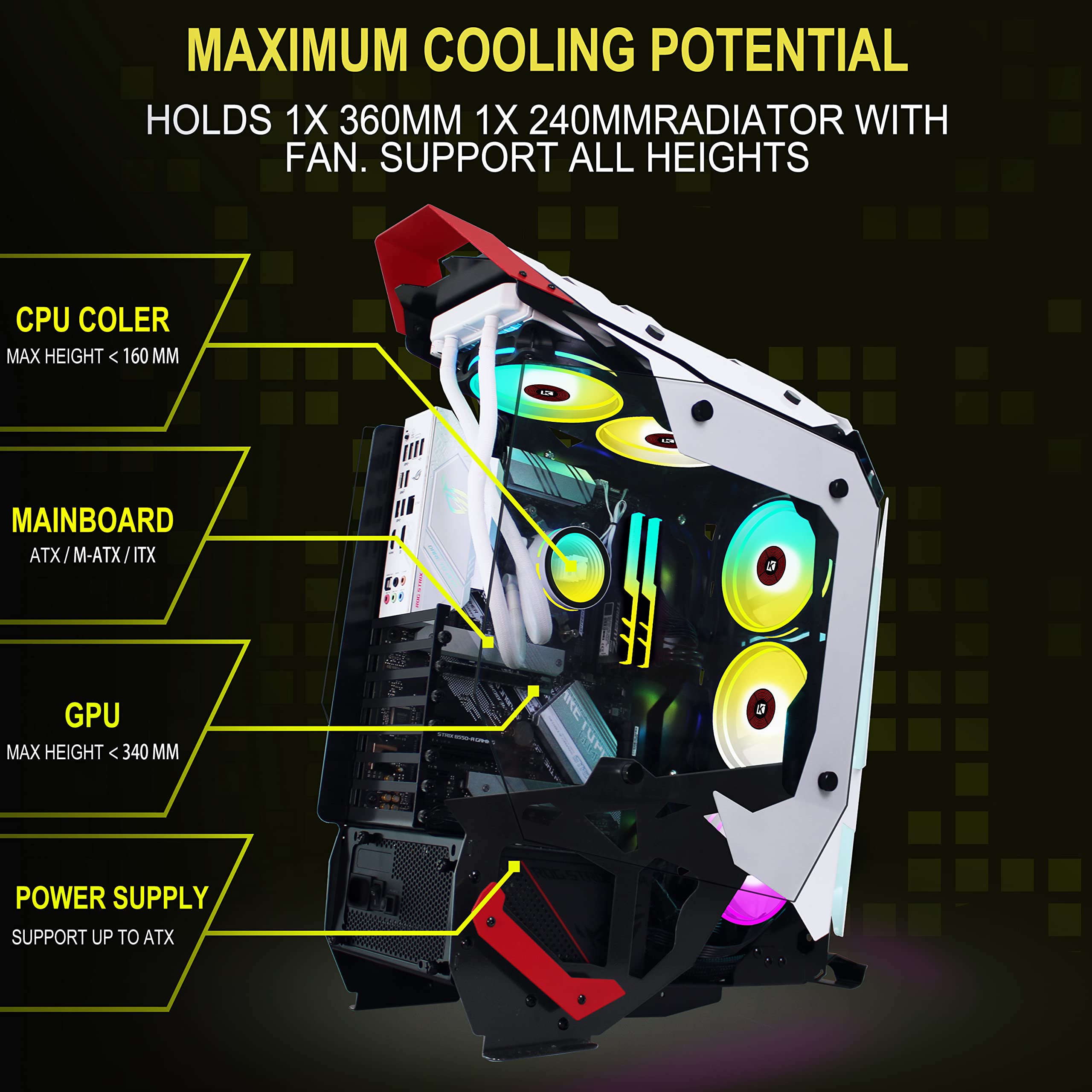 KEDIERS C650 Mech PC Case - ATX Tower Gaming Computer Case with Tempered Glass,White