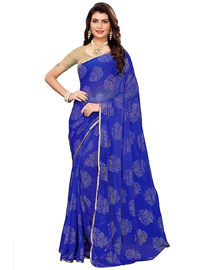 Women's Embellished Chiffon Saree with Blouse Piece (Multi-coloured)