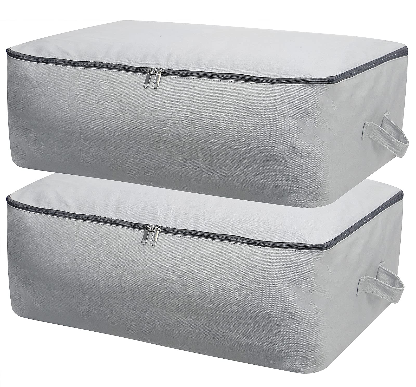 2PCS 100% Natural Cotton Canvas,12OZ Thick, Soft Storage Bag for Beddings, Comforters, Pillows, Blankets, Wardrobe Storage Organizer, Breathable & Washable, 65 * 47 * 22cm, Light Gray