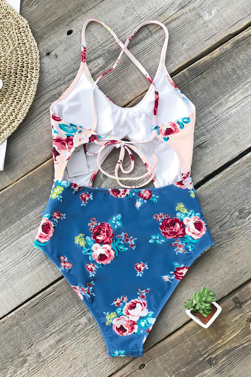 CUPSHE Women's Pink Blue Floral Cutout One Piece Swimsuit Beachwear