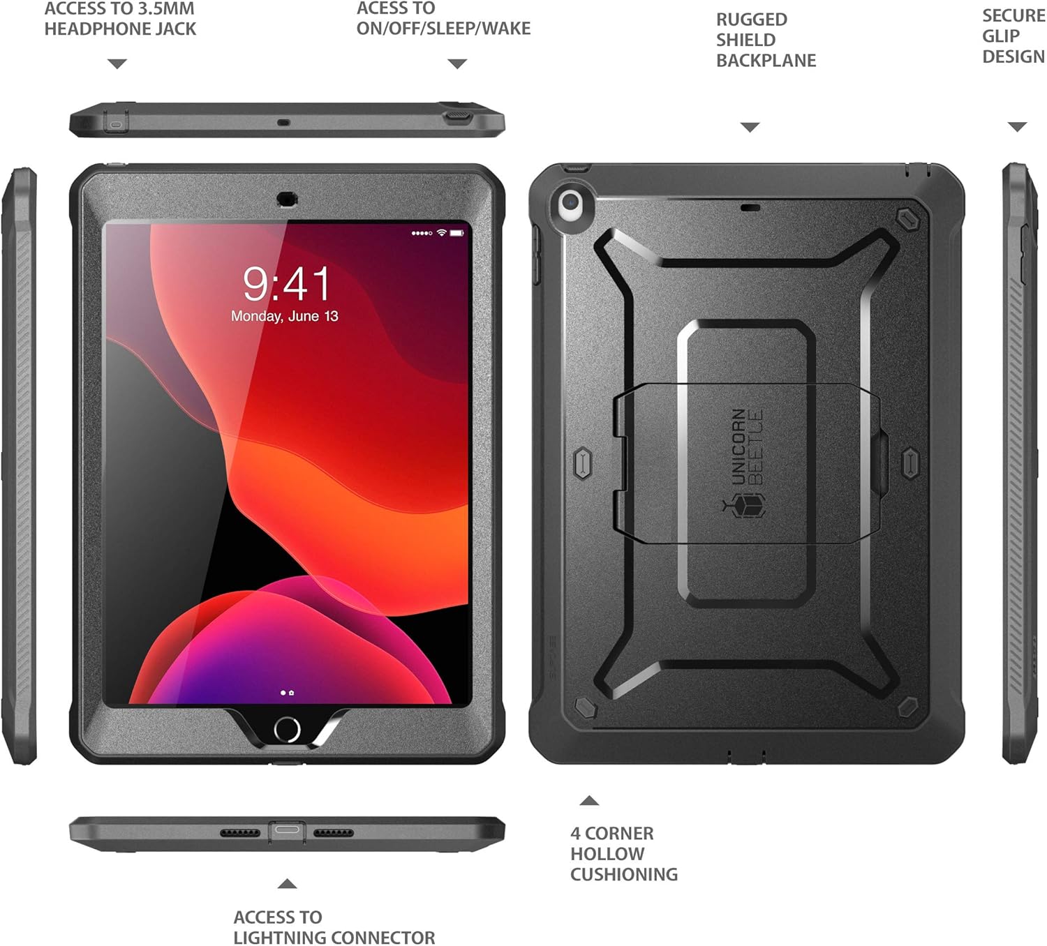 SUPCASE Unicorn Beetle Pro Series Case for iPad 10.2 (2020/2019), with Built-in Screen Protector Protective Case for iPad 8th Generation 2020/iPad 7th Generation 2019(Black): Computers & Accessories