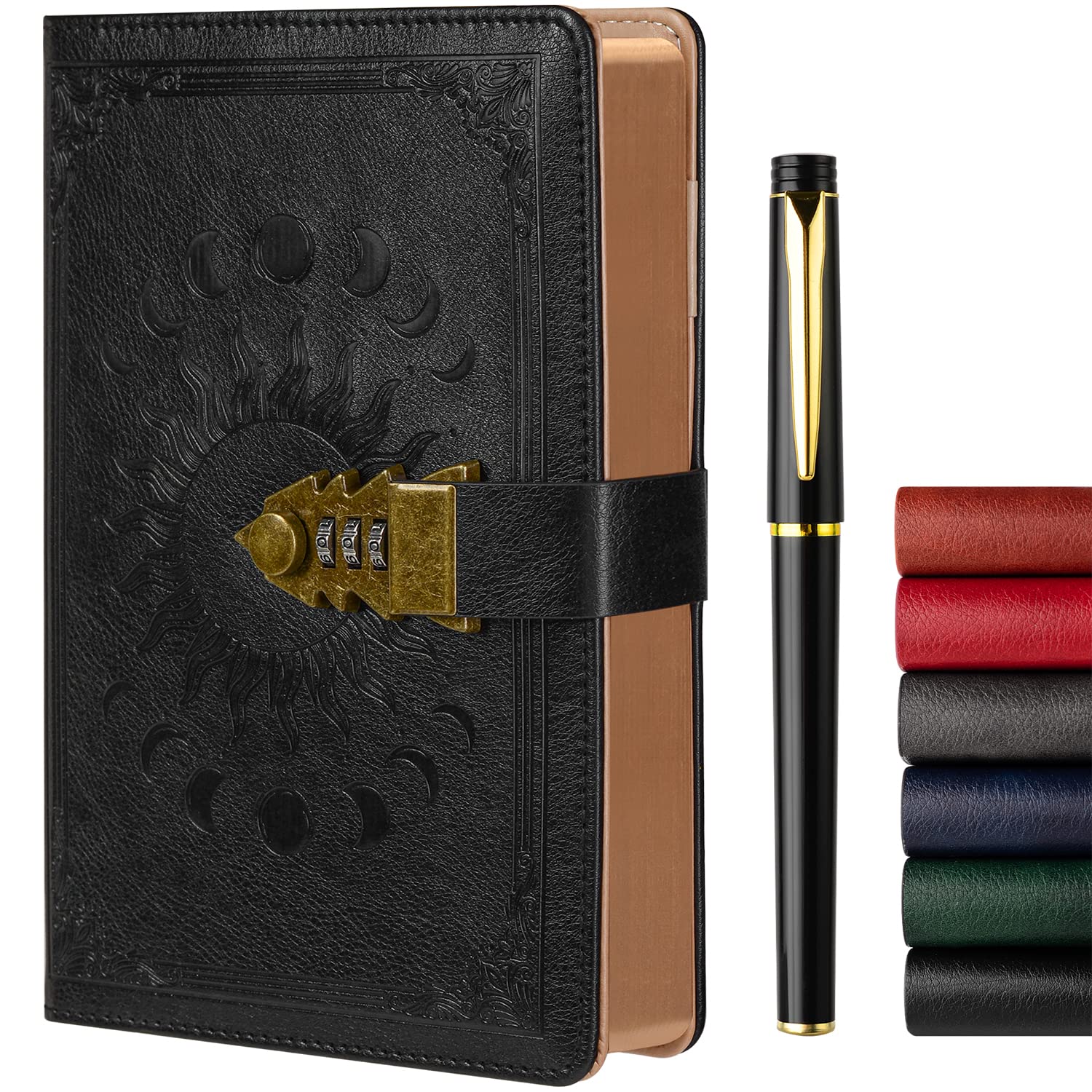 ZXHQ Lock Diary with Pen, A5 Ruled 240 Pages PU Leather Journal with Lock, Refillable Hardcover journals for Writing Personal Planner Organizer for Men and Women, Size A5(8.5 × 5.9 Inch) Black — image 1