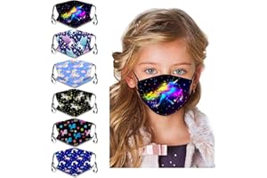 CANBOER 6Pcs Kids Washable Cute Cartoon Face Bandanas Reusable Cloth Face Dust Protection with Adjustable Ear Loops for Boys Girls