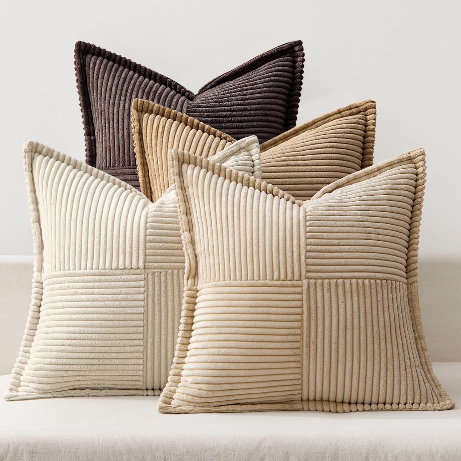 MIULEE Corduroy Cushion Covers Pack of 4 Decorative Modern Patchwork Throw Pillow Covers Soft Pillowcase Cushions for Home Spring decor Sofa Couch with Invisible Zipper 16x16 Inch Coffee Series — image 1