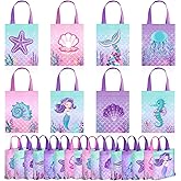 Photect 32 Pcs Mermaid Party Favor Bags Under the Sea Party Goodie Bags Marine Sea Animals Treat Pouch Reusable Mermaid Non Woven Tote Pouch for Girls Birthday Ocean Theme Baby Shower Supplies