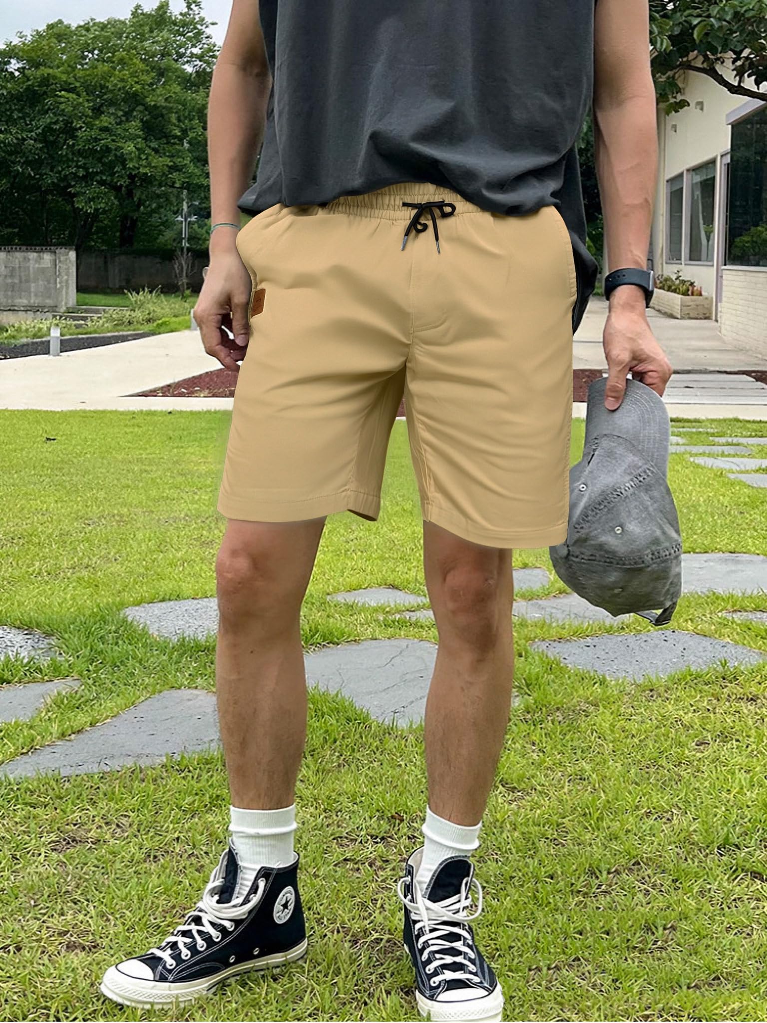 ZOXOZ Kurze Hose Herren Shorts Herren Sommer Chino Shorts Baumwolle Cargo Shorts Freizeithose Kurz Mit Taschen Khaki XL 6