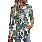 3/4 Length Sleeve Womens Tops Blouses for Women Dressy Casual Spring Fashion Clothing Crew Neck Babydoll Tops