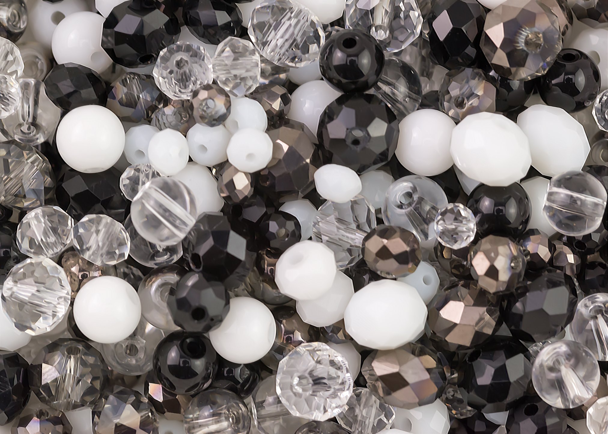 400 Pieces Elegant Black, White and Clear Glass Crystal rondelle and Round Bead Mix for Jewellery Making