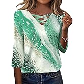 Rapbin Women Blouses Dressy Casual Spring Tops 3/4 Length Sleeve Womens T Shirts V Neck Criss Cross Tees