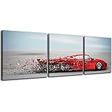 NAN Wind Abstract Red Speedy Car Poster Wall Art Sports Car Canvas Prints Red Car and Clouds Cars Picture Print on Canvas 3 P