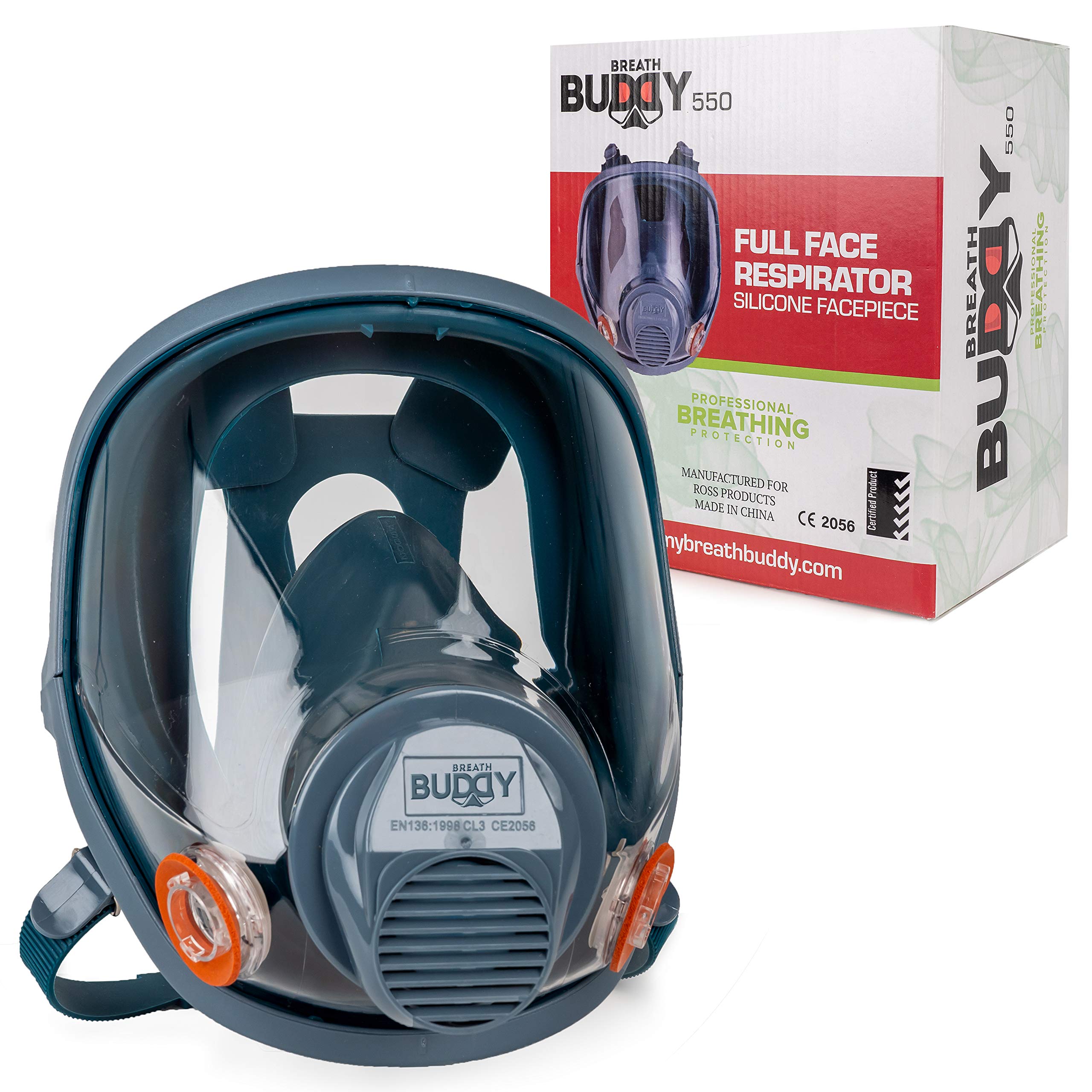 Breath Buddy Full Face Respirator Mask + Cartridges | Reusable Professional Breathing Protection Against Chemicals, Particles, Organic Vapors & Fumes | Perfect For Painting, Welding & Woodworking