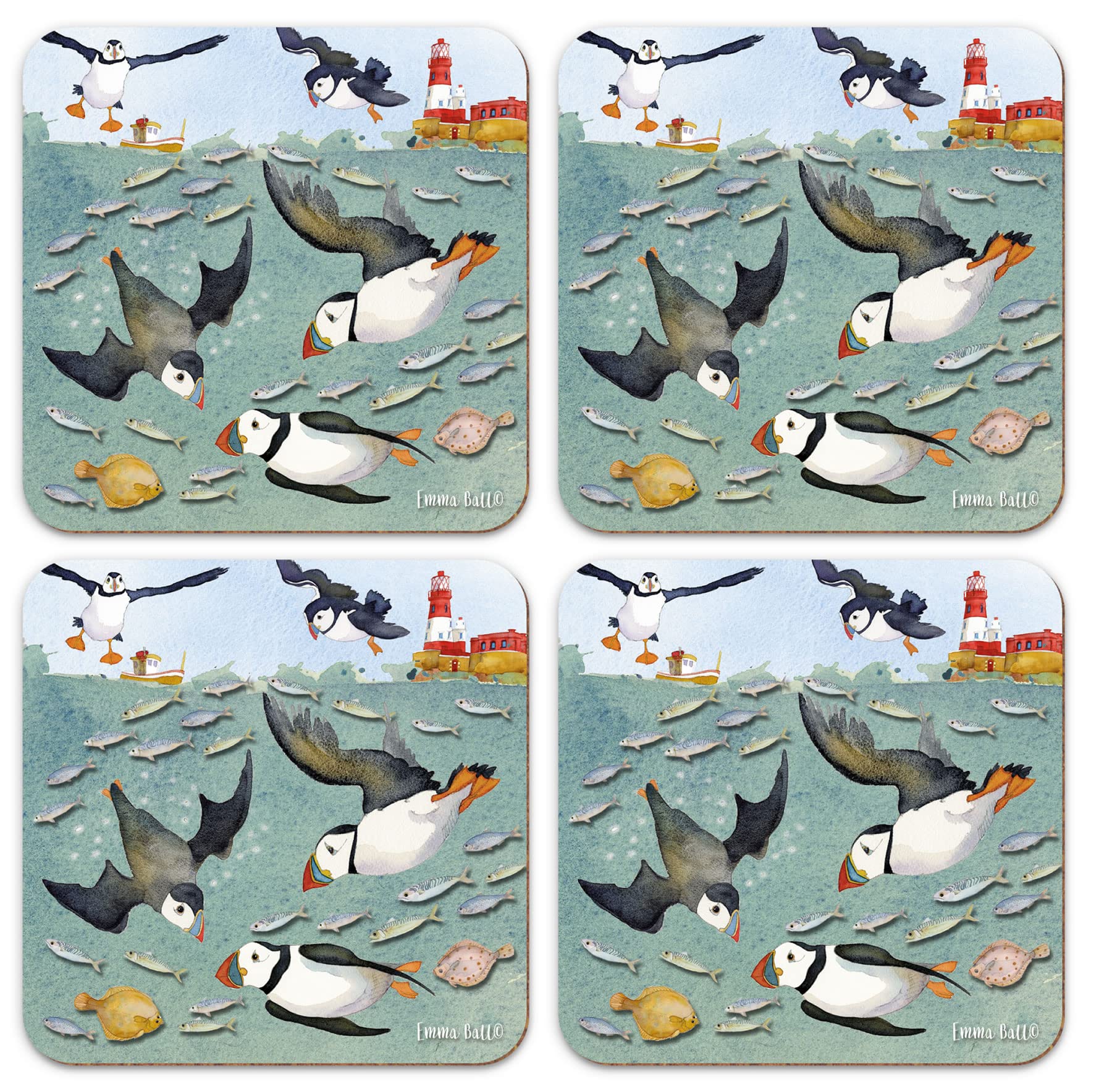 Emma Ball Sealife - Diving Puffins - Set of 4