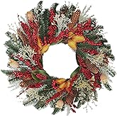 BINFEN 24" Christmas Wreaths for Front Door, Various Red Berries & Magnolia Leaves Pinecones Winter Xmas Wreath Outdoor Holiday Decor, Fall Door Wreath for Farmhouse Front Porch Wall Window