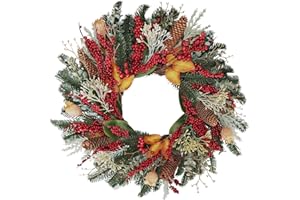 BINFEN 24" Christmas Wreaths for Front Door, Various Red Berries & Magnolia Leaves Pinecones Winter Xmas Wreath Outdoor Holiday Decor, Fall Door Wreath for Farmhouse Front Porch Wall Window