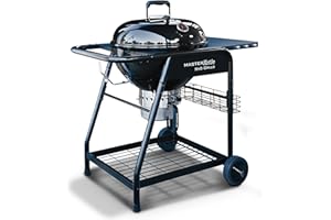 SLOW 'N SEAR SnS Grills MasterKettle Charcoal Grill and Smoker with Patented Slow ‘N Sear Deluxe Insert, EasySpin Grate for Two-Zone Cooking and Integrated Table, Low ‘N Slow Smoking and BBQing - Black 22-Inch