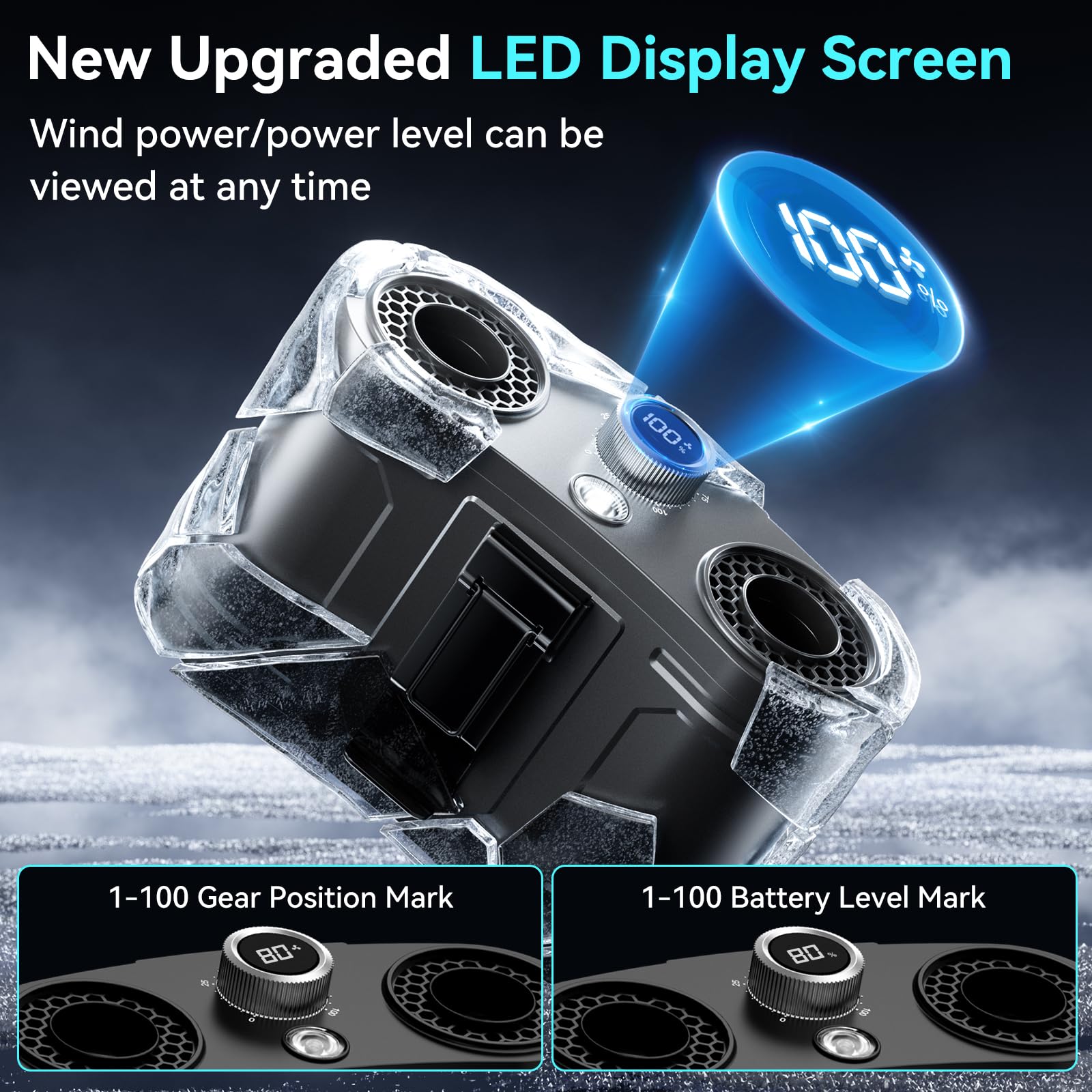 21000MAh Portable Waist Fan, 100 Speeds 34000RPM Strong Airflow, Belt Fan with up to 145H of Working Time, Flashlight Hands-Free Hanging Neck Fans,Rechargeable Wearable Personal Fans for Outdoor