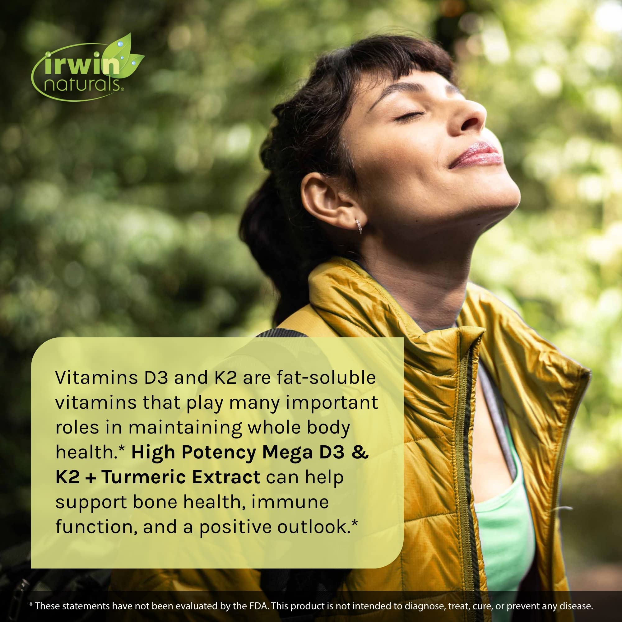 Irwin Naturals High Potency Mega D3 & K2 + Turmeric Extract for Healthy Bones, Immune Function & Positive Mood - Advanced Absorption with Magnesium, Turmeric, Bamboo & Omega Oil - 60 Liquid Softgels