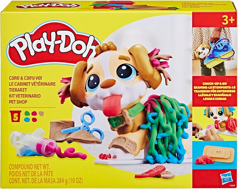 Coffret Le Cabinet Vétérinaire, Mallette Transportable avec Chien, 10 Outils et 5 Pots de Pâte à Modeler Atoxique, Jouet Créatif pour Enfants dès 3 Ans