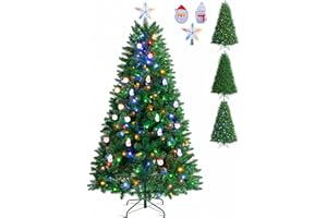 Prelit Christmas Tree, Artificial Holiday Xmas Tree 6ft 1400 Branch Tips, 10 Lighting Modes Multicolour 350 LED Lights, Multi